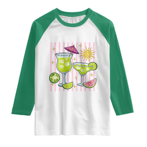 Tropical Margarita Summer Raglan Shirt Beach Vacation Graphic TS12 White Kelly Green Print Your Wear