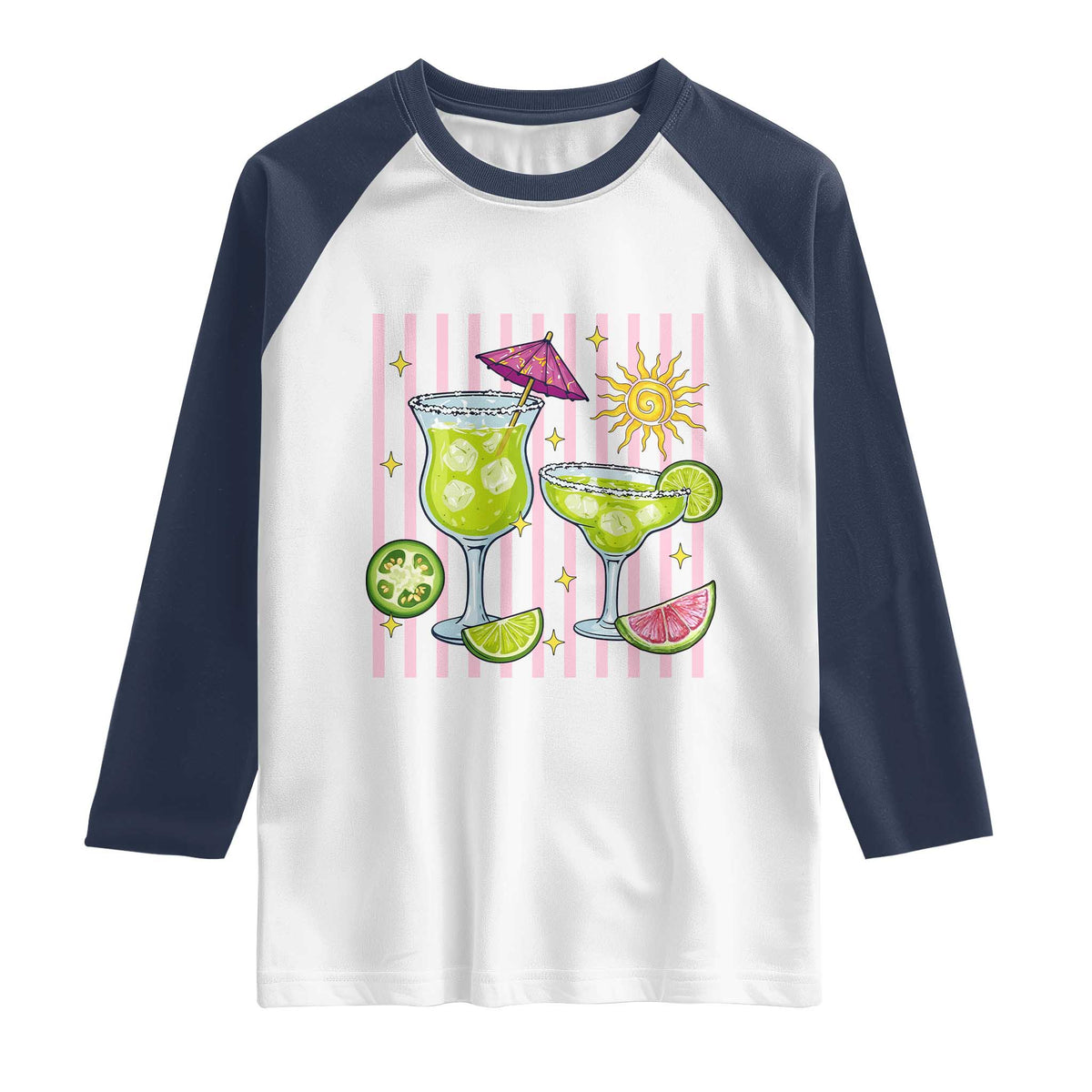 Tropical Margarita Summer Raglan Shirt Beach Vacation Graphic TS12 White Navy Print Your Wear