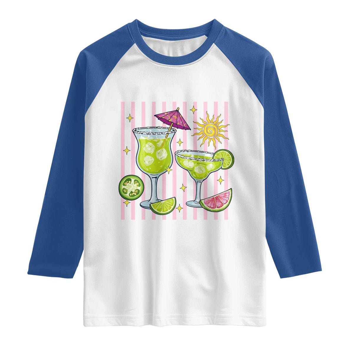 Tropical Margarita Summer Raglan Shirt Beach Vacation Graphic TS12 White Royal Print Your Wear