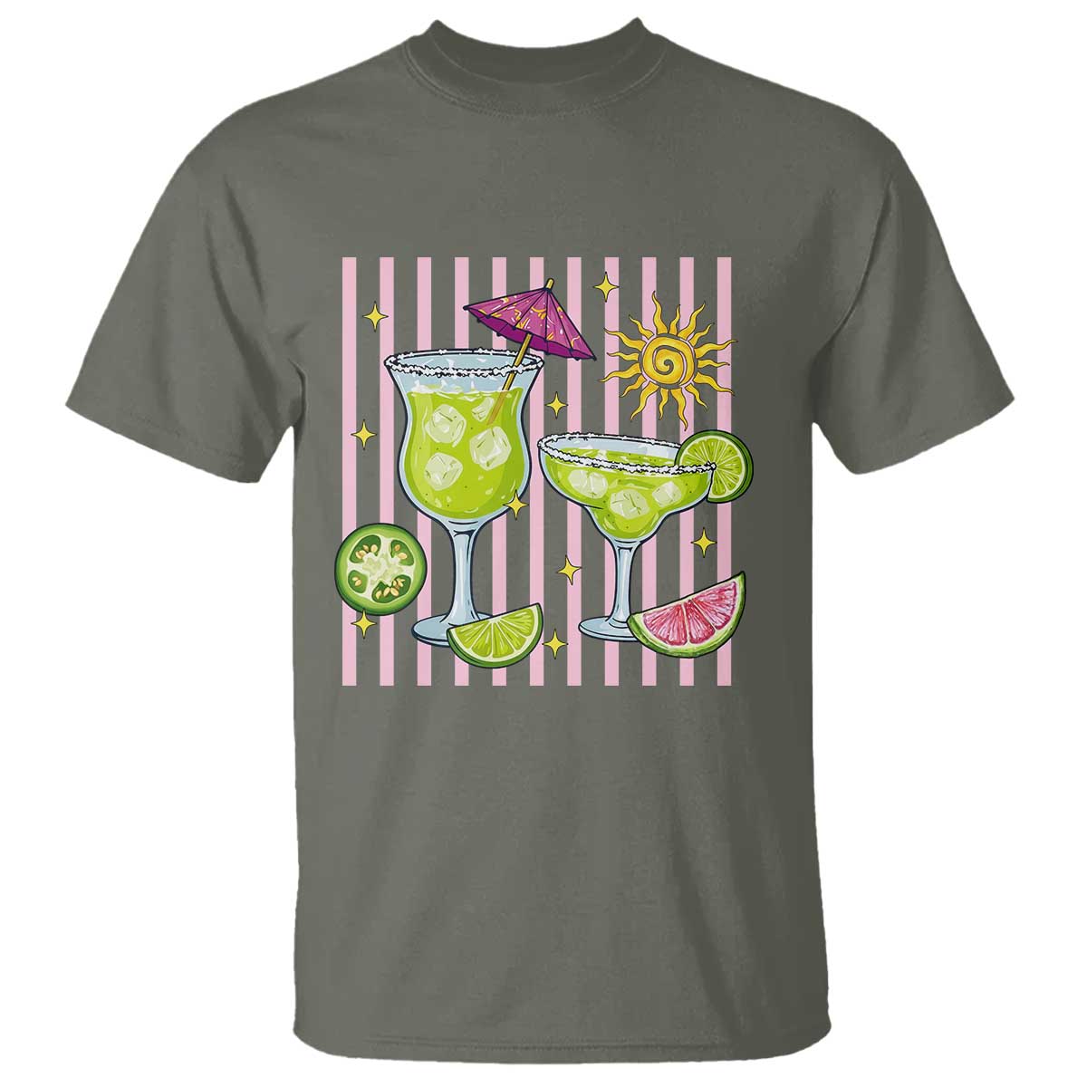 Tropical Margarita Summer T Shirt Beach Vacation Graphic TS12 Military Green Print Your Wear