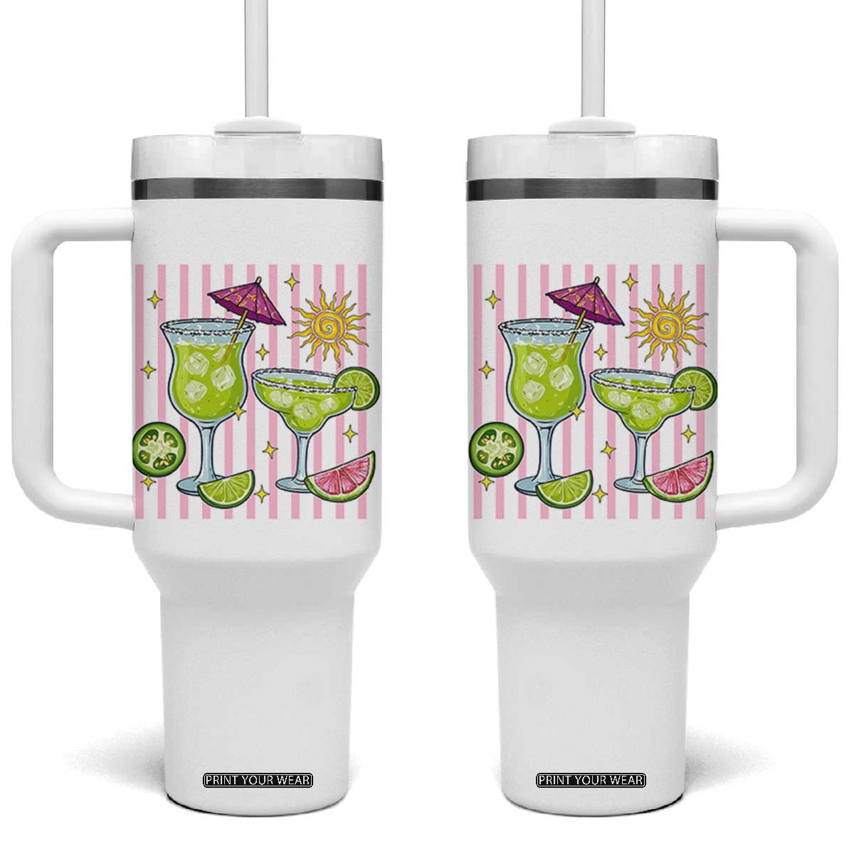 Tropical Margarita Summer Tumbler With Handle Beach Vacation Graphic TS12 One Size: 40 oz White Print Your Wear