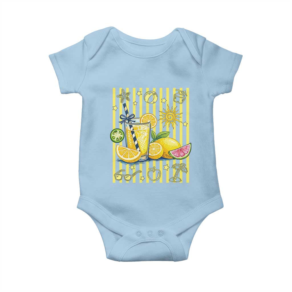 Striped Summer Lemonade Baby Onesie Preppy Brushstroke Aesthetic Graphic TS12 Light Blue Print Your Wear