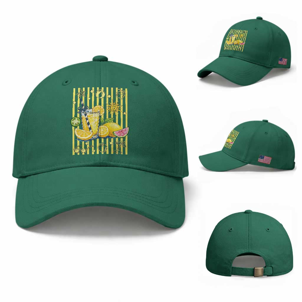 Striped Summer Lemonade Baseball Cap Preppy Brushstroke Aesthetic Graphic TS12 Baseball Cap Universal Fit Irish Green Print Your Wear