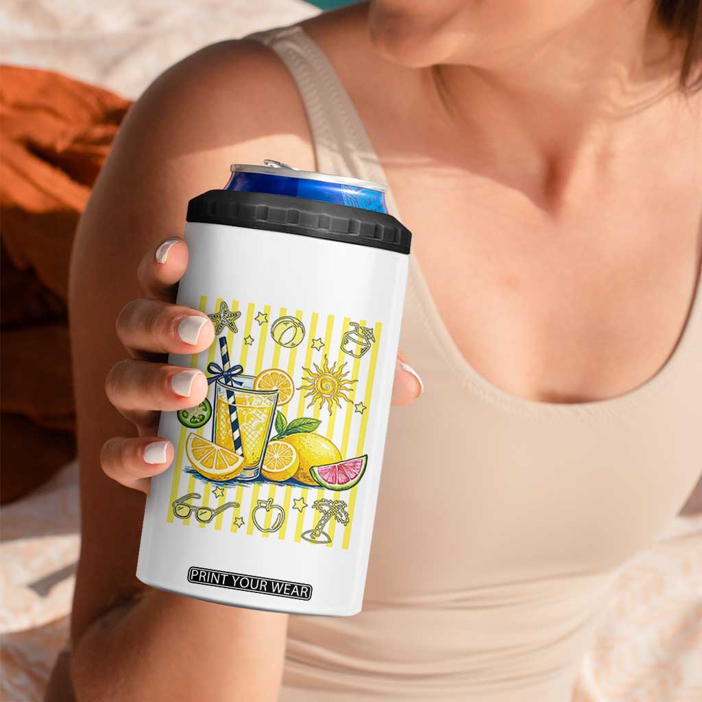 Striped Summer Lemonade 4 in 1 Can Cooler Tumbler Preppy Brushstroke Aesthetic Graphic TS12 Print Your Wear
