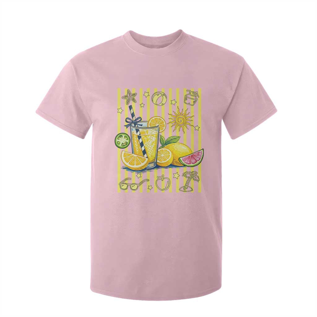 Striped Summer Lemonade T Shirt For Kid Preppy Brushstroke Aesthetic Graphic TS12 Light Pink Print Your Wear