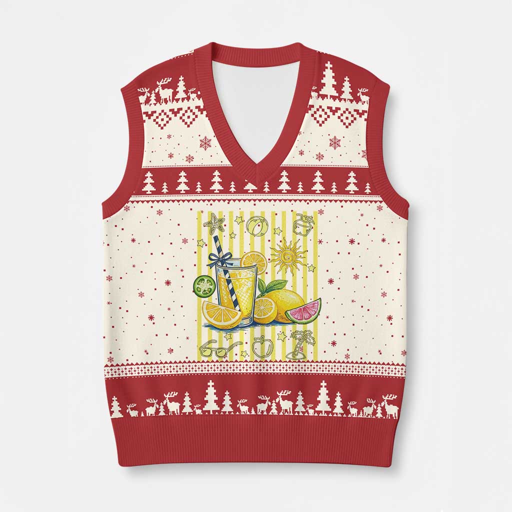 Striped Summer Lemonade V-Neck Knit Sweater Vest Preppy Brushstroke Aesthetic Graphic TS12 Beige Red Print Your Wear