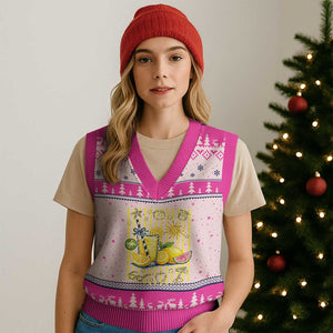Striped Summer Lemonade V-Neck Knit Sweater Vest Preppy Brushstroke Aesthetic Graphic TS12 Hot Pink Print Your Wear