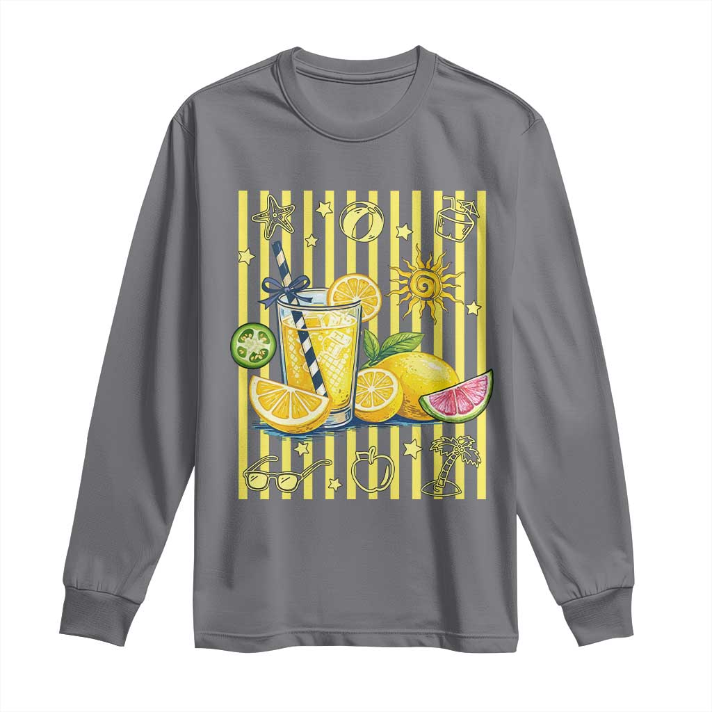 Striped Summer Lemonade Long Sleeve Shirt Preppy Brushstroke Aesthetic Graphic TS12 Charcoal Print Your Wear