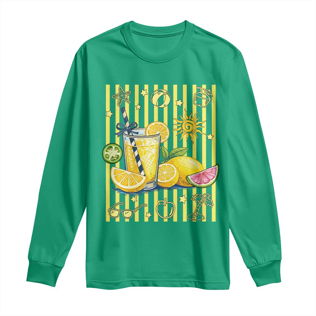 Striped Summer Lemonade Long Sleeve Shirt Preppy Brushstroke Aesthetic Graphic TS12 Irish Green Print Your Wear