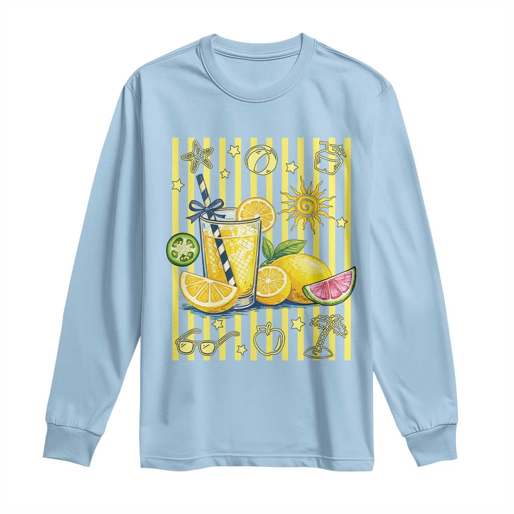 Striped Summer Lemonade Long Sleeve Shirt Preppy Brushstroke Aesthetic Graphic TS12 Light Blue Print Your Wear