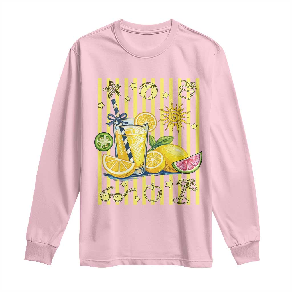 Striped Summer Lemonade Long Sleeve Shirt Preppy Brushstroke Aesthetic Graphic TS12 Light Pink Print Your Wear