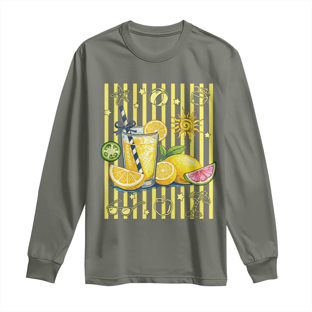 Striped Summer Lemonade Long Sleeve Shirt Preppy Brushstroke Aesthetic Graphic TS12 Military Green Print Your Wear