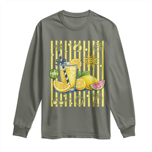 Striped Summer Lemonade Long Sleeve Shirt Preppy Brushstroke Aesthetic Graphic TS12 Military Green Print Your Wear