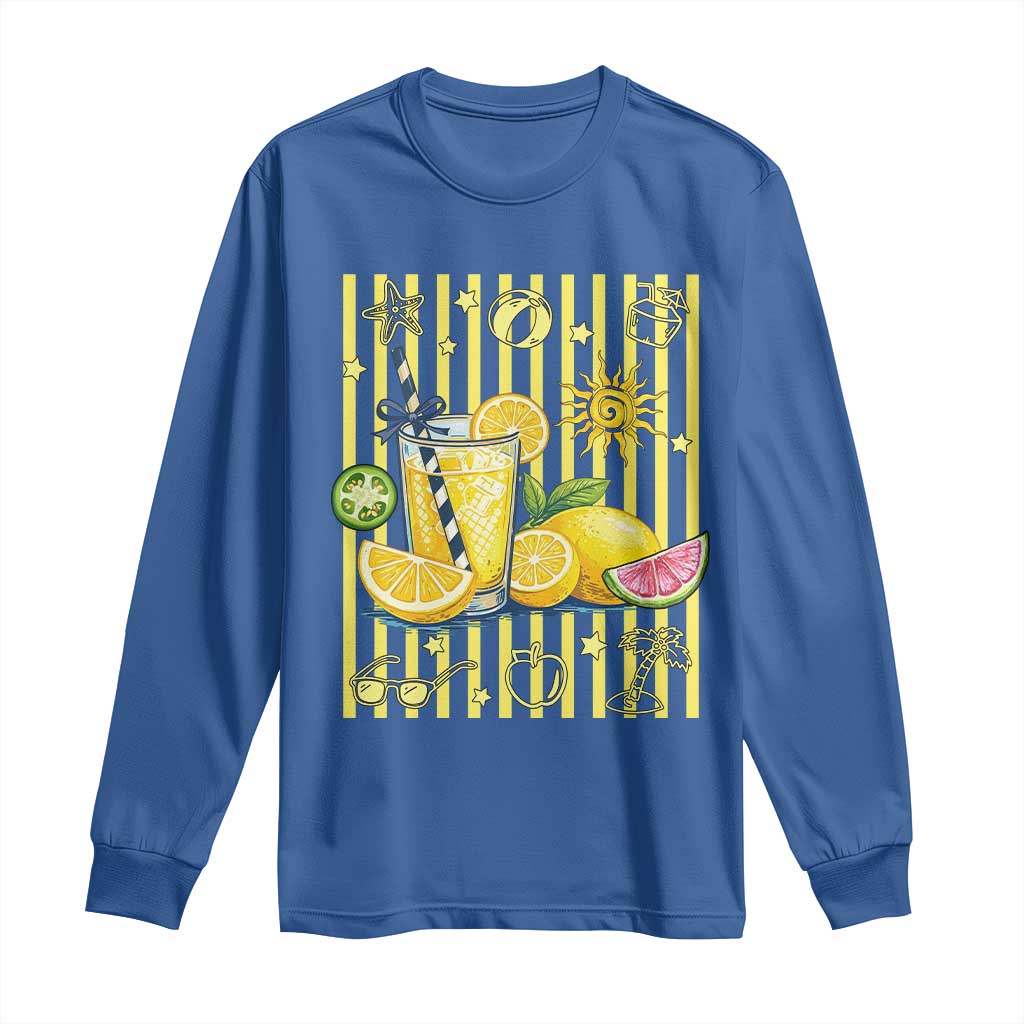 Striped Summer Lemonade Long Sleeve Shirt Preppy Brushstroke Aesthetic Graphic TS12 Royal Blue Print Your Wear