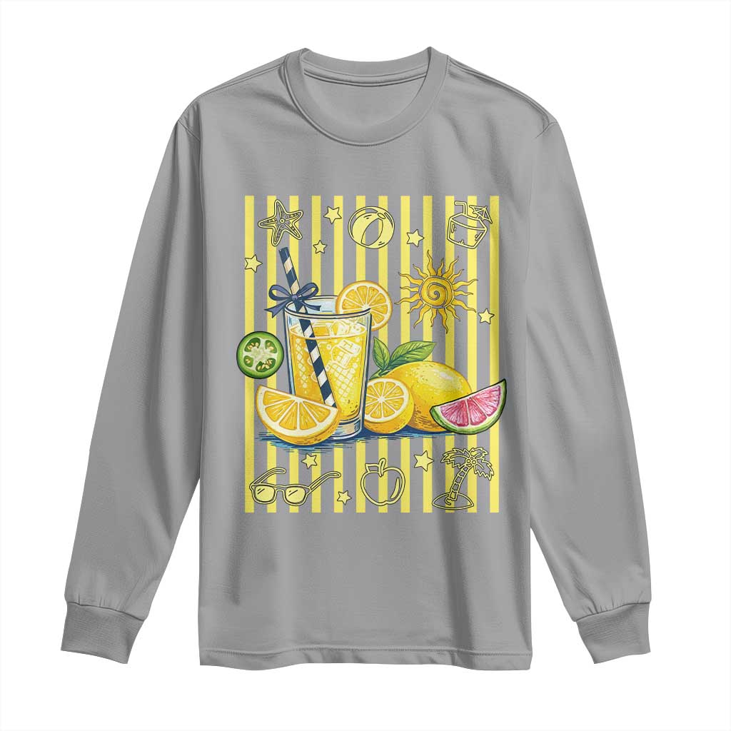 Striped Summer Lemonade Long Sleeve Shirt Preppy Brushstroke Aesthetic Graphic TS12 Sport Gray Print Your Wear