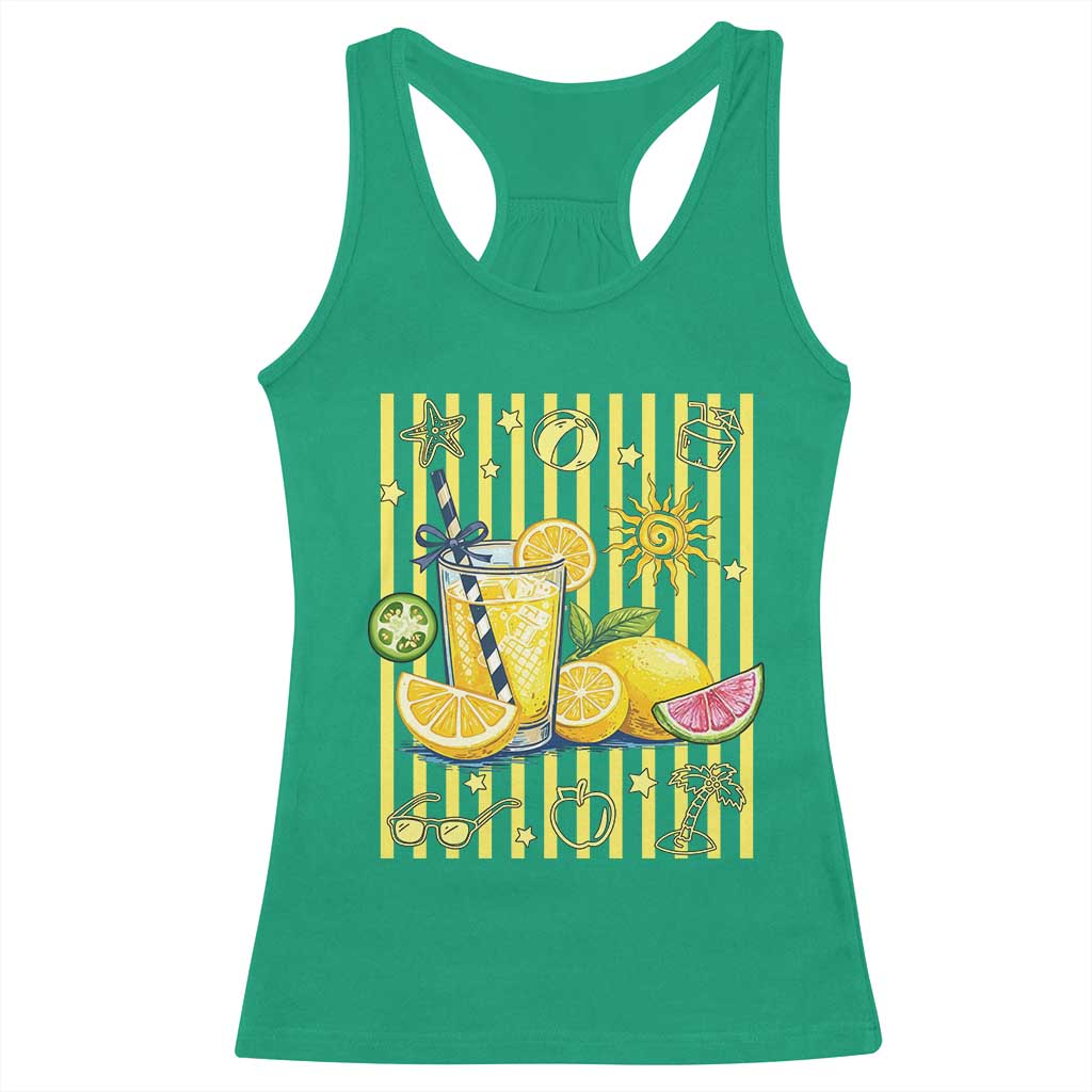 Striped Summer Lemonade Racerback Tank Top Preppy Brushstroke Aesthetic Graphic TS12 Irish Green Print Your Wear