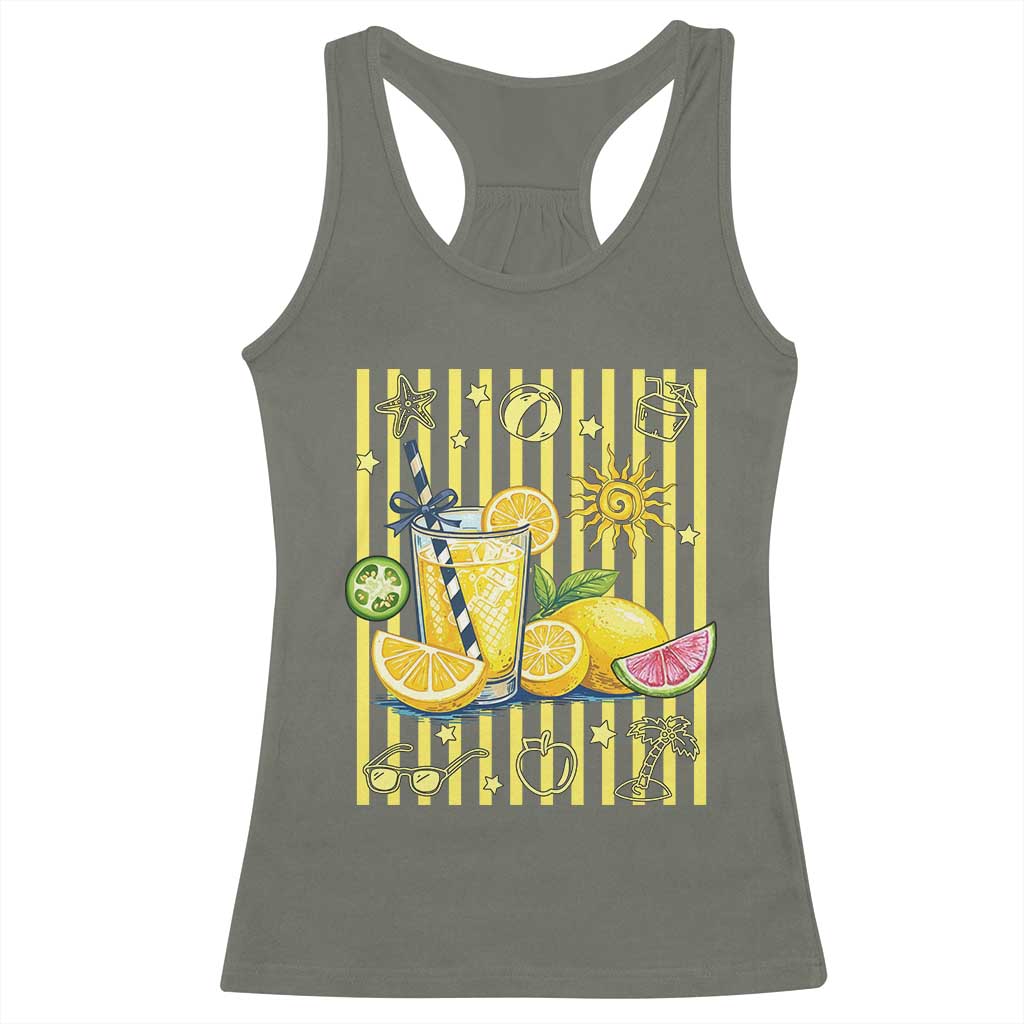 Striped Summer Lemonade Racerback Tank Top Preppy Brushstroke Aesthetic Graphic TS12 Military Green Print Your Wear