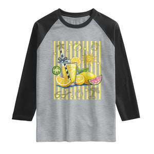 Striped Summer Lemonade Raglan Shirt Preppy Brushstroke Aesthetic Graphic TS12 Heather Gray Black Print Your Wear