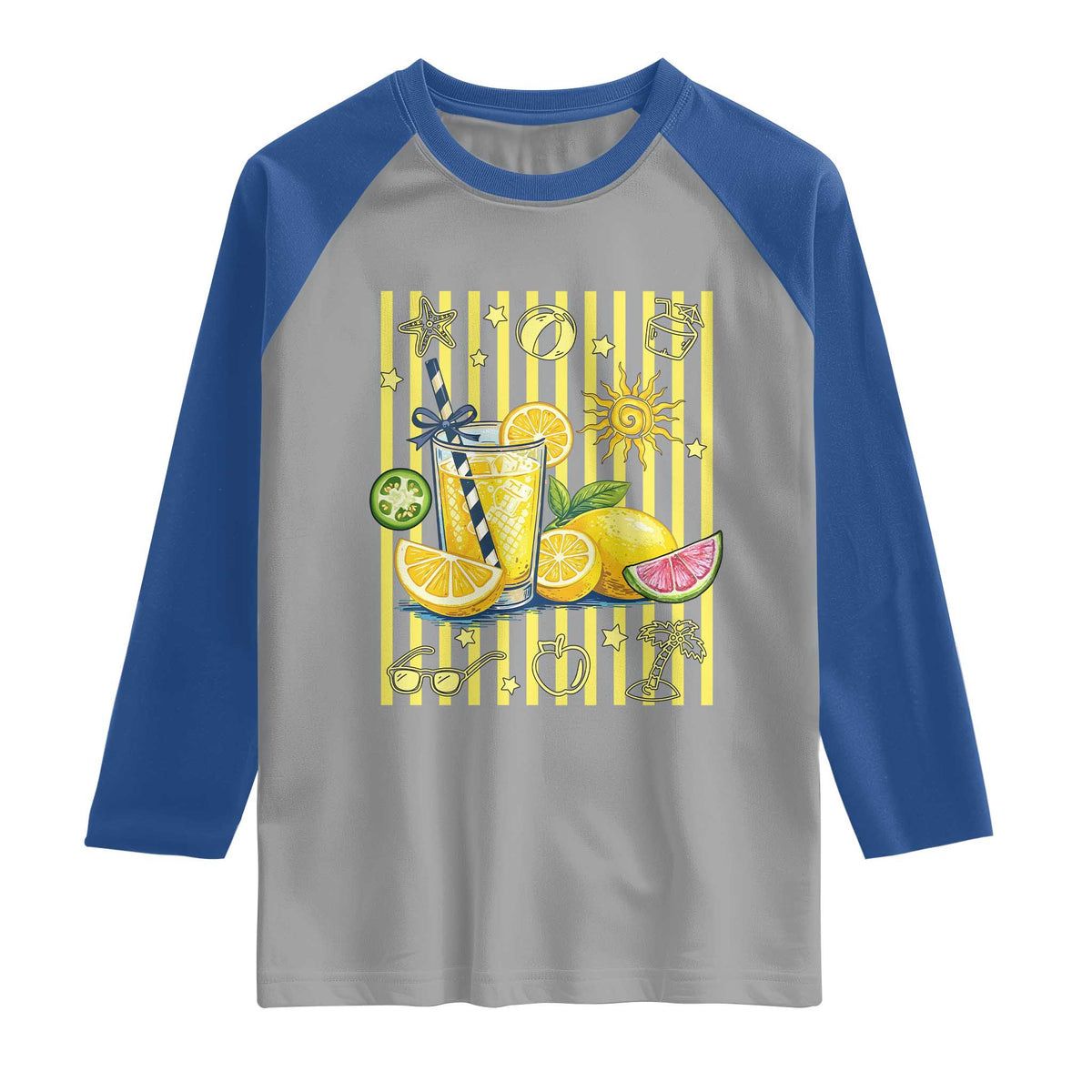 Striped Summer Lemonade Raglan Shirt Preppy Brushstroke Aesthetic Graphic TS12 Sport Gray Royal Print Your Wear
