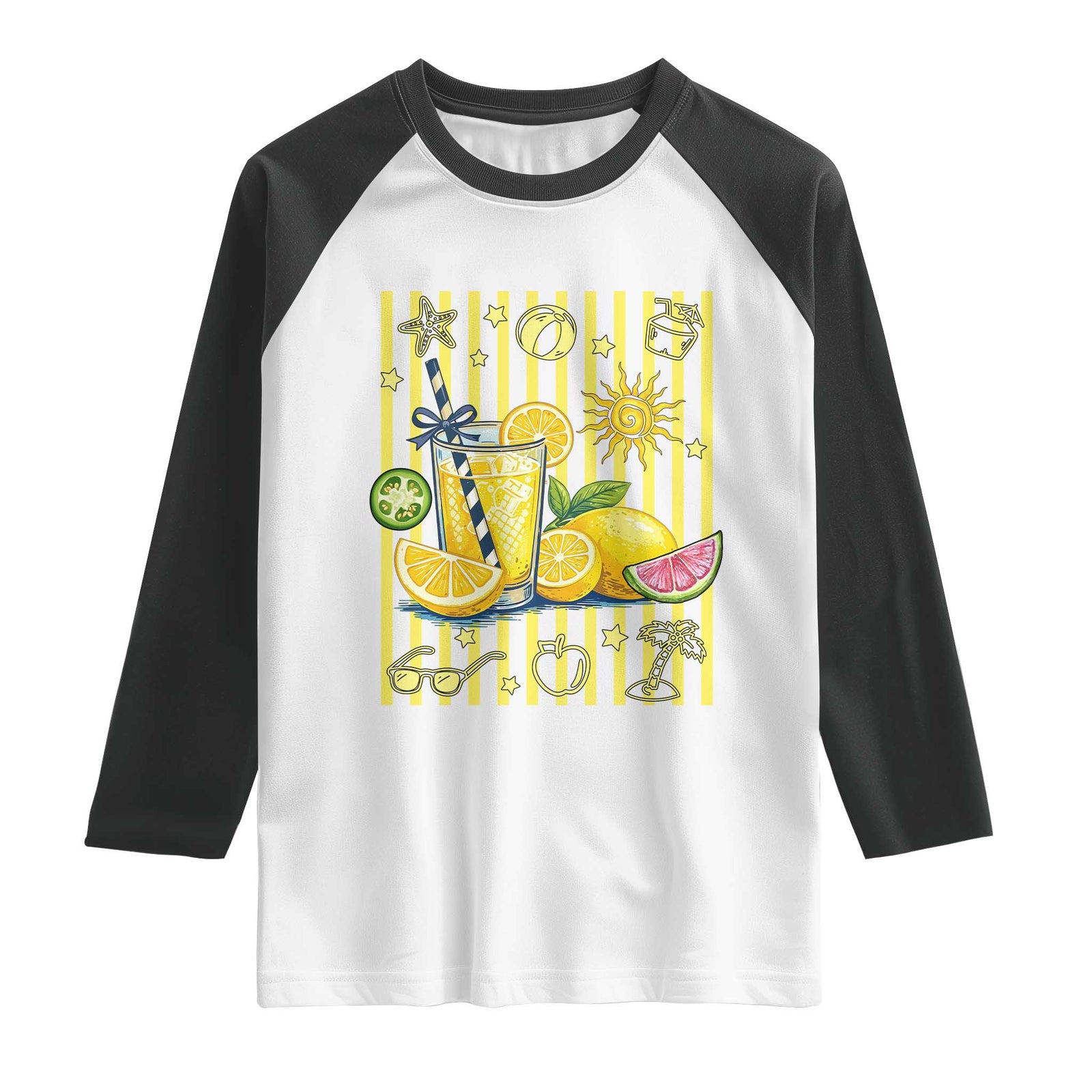 Striped Summer Lemonade Raglan Shirt Preppy Brushstroke Aesthetic Graphic TS12 White Black Print Your Wear