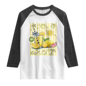 Striped Summer Lemonade Raglan Shirt Preppy Brushstroke Aesthetic Graphic TS12 White Heather Charcoal Print Your Wear