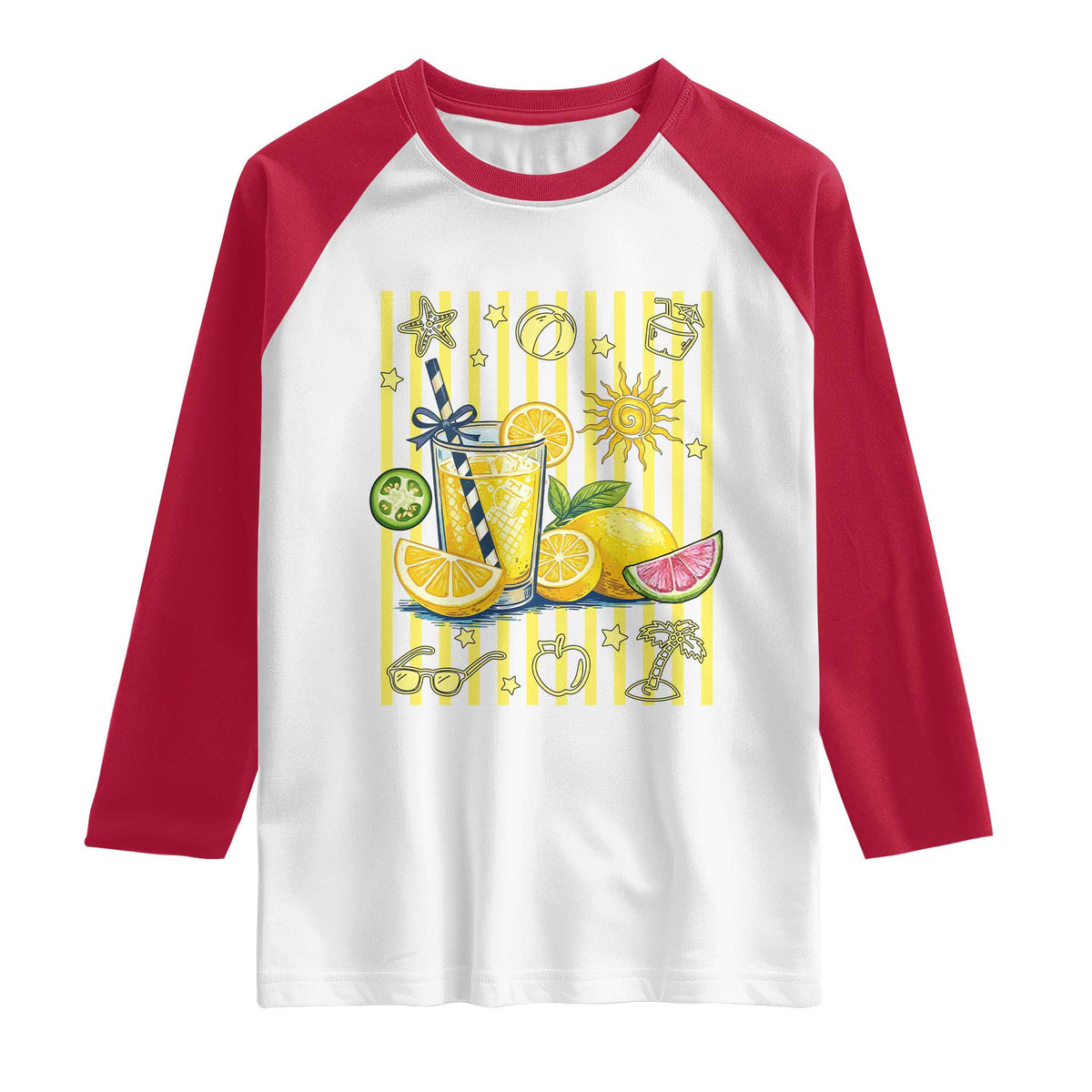Striped Summer Lemonade Raglan Shirt Preppy Brushstroke Aesthetic Graphic TS12 White Red Print Your Wear