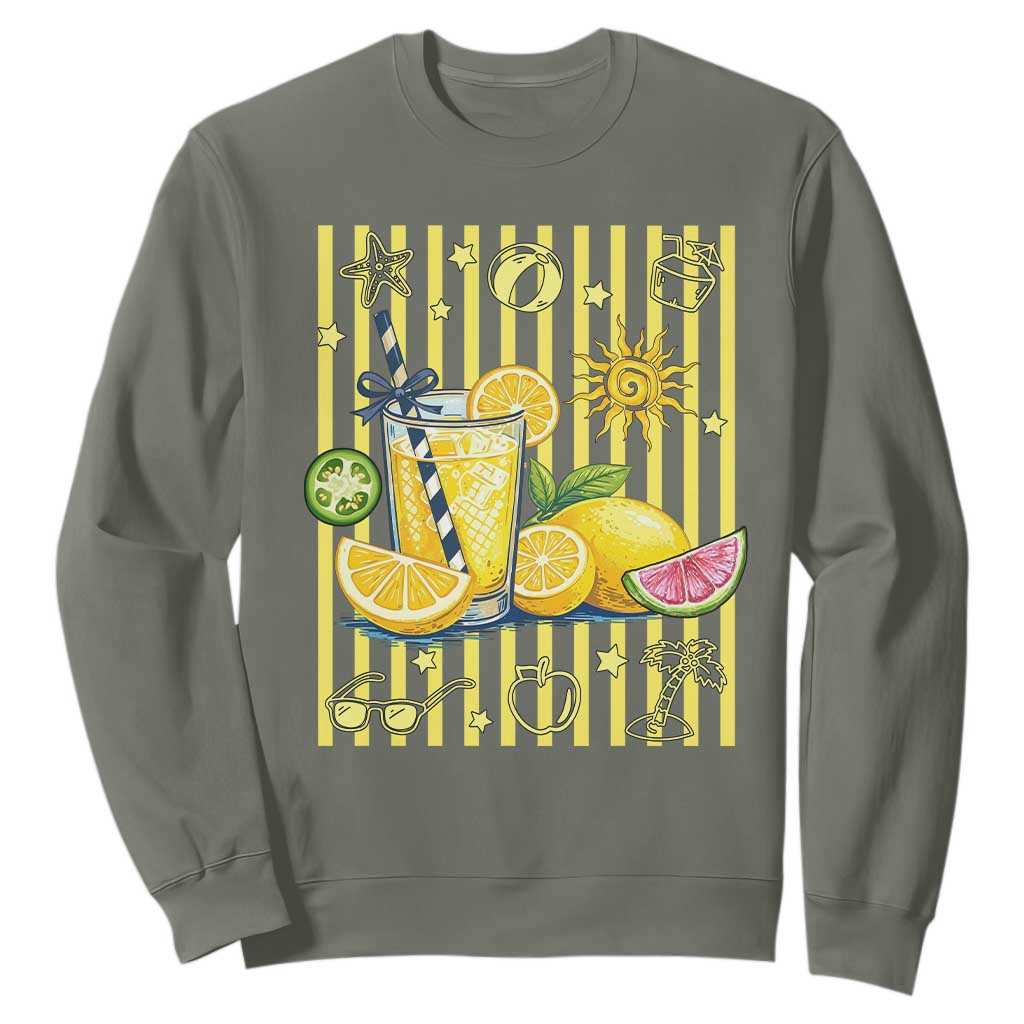 Striped Summer Lemonade Sweatshirt Preppy Brushstroke Aesthetic Graphic TS12 Military Green Print Your Wear