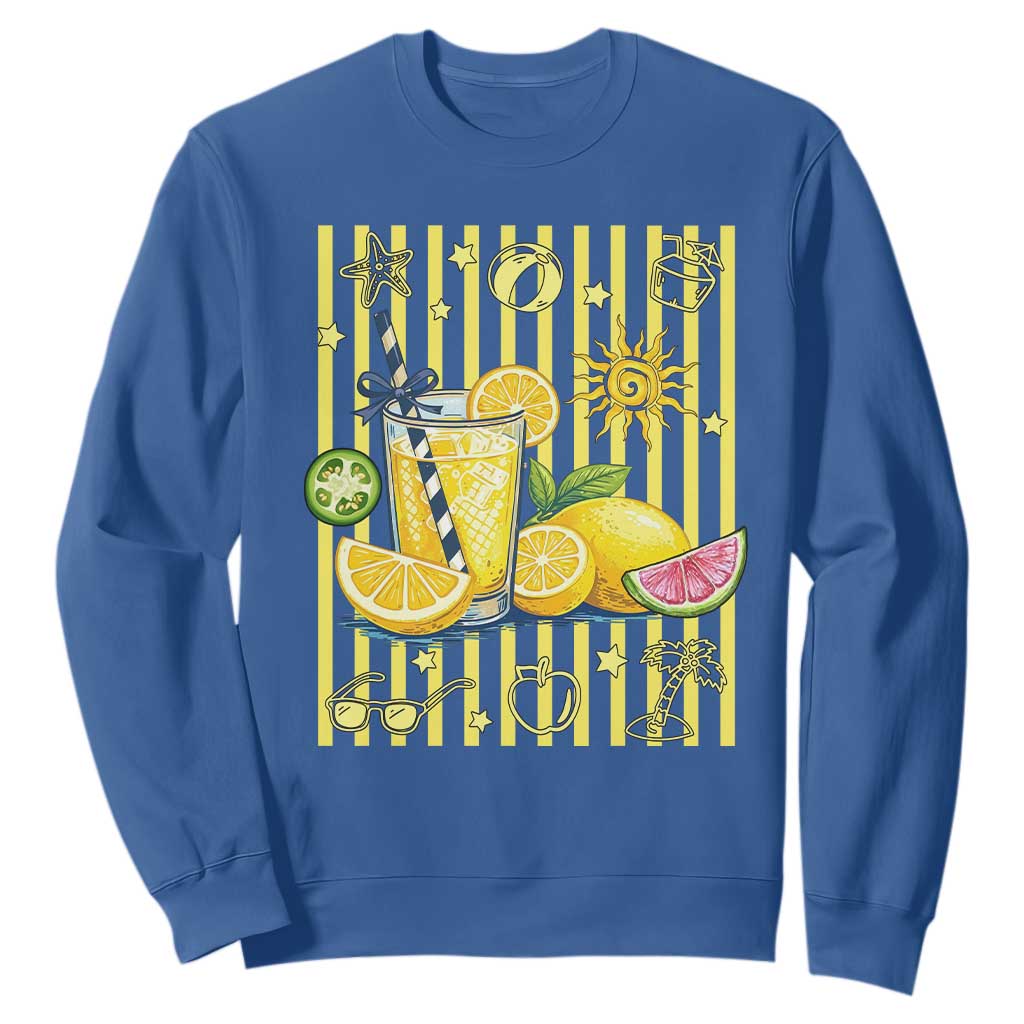 Striped Summer Lemonade Sweatshirt Preppy Brushstroke Aesthetic Graphic TS12 Royal Blue Print Your Wear