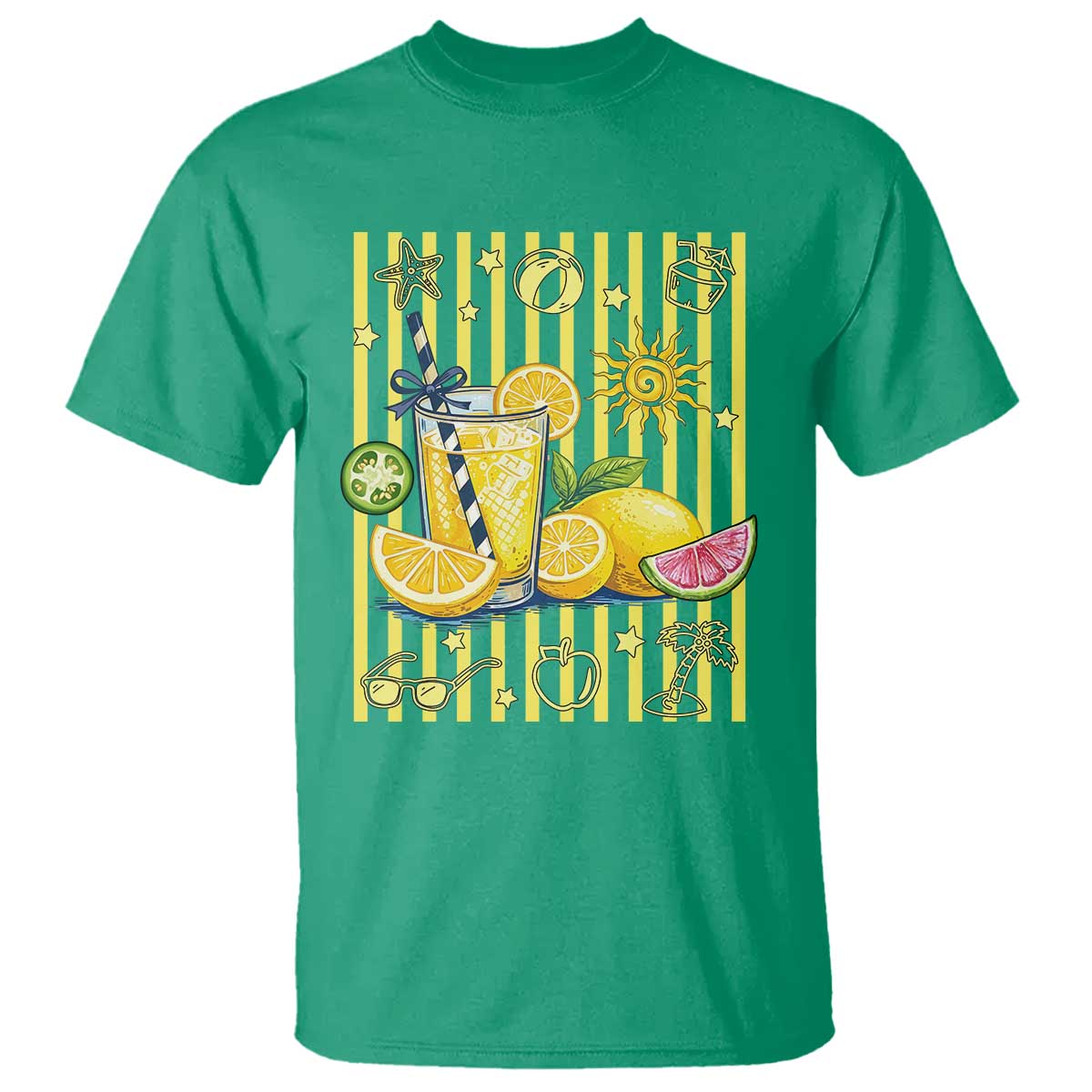 Striped Summer Lemonade T Shirt Preppy Brushstroke Aesthetic Graphic TS12 Irish Green Print Your Wear