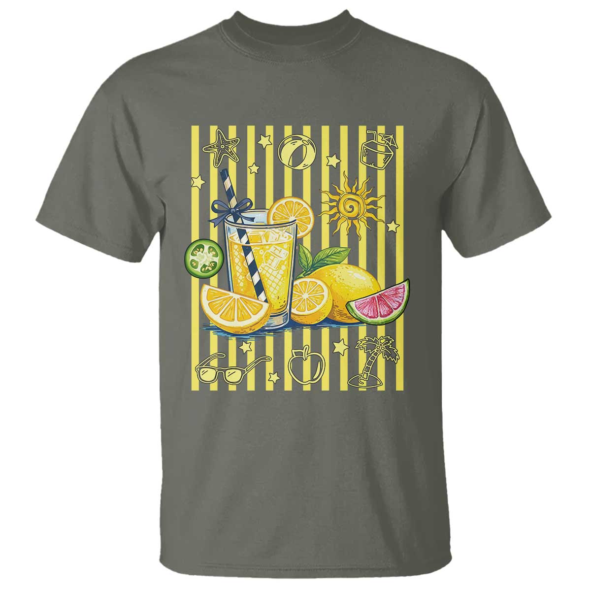 Striped Summer Lemonade T Shirt Preppy Brushstroke Aesthetic Graphic TS12 Military Green Print Your Wear