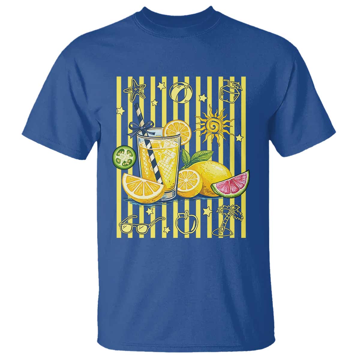 Striped Summer Lemonade T Shirt Preppy Brushstroke Aesthetic Graphic TS12 Royal Blue Print Your Wear