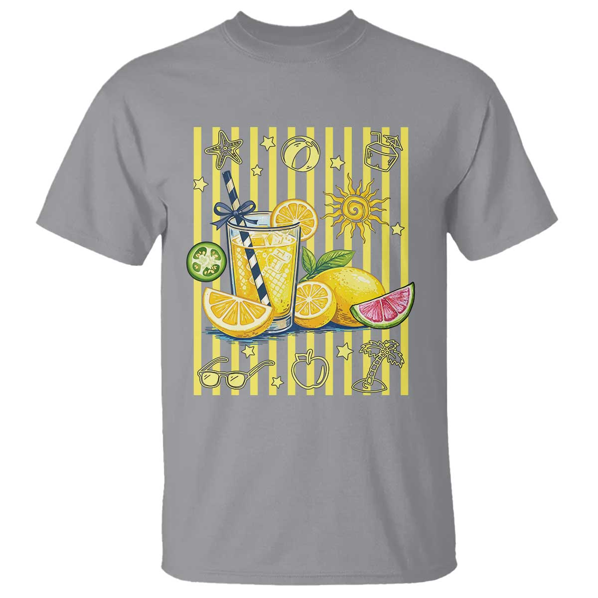 Striped Summer Lemonade T Shirt Preppy Brushstroke Aesthetic Graphic TS12 Sport Gray Print Your Wear