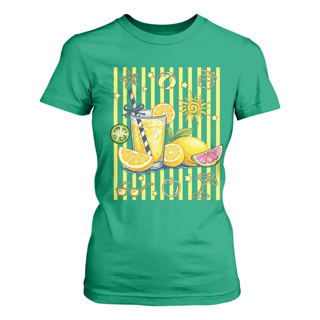 Striped Summer Lemonade T Shirt For Women Preppy Brushstroke Aesthetic Graphic TS12 Irish Green Print Your Wear