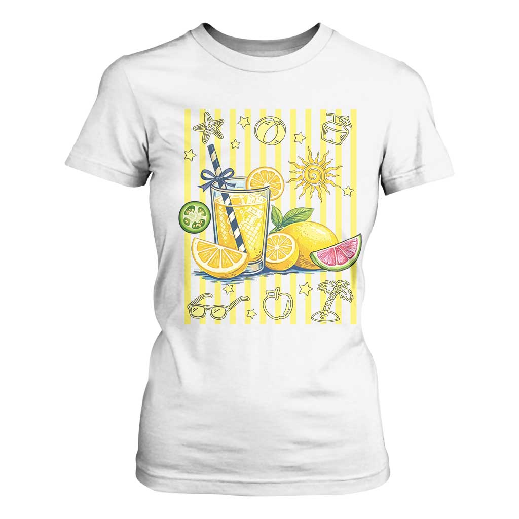Striped Summer Lemonade T Shirt For Women Preppy Brushstroke Aesthetic Graphic TS12 White Print Your Wear