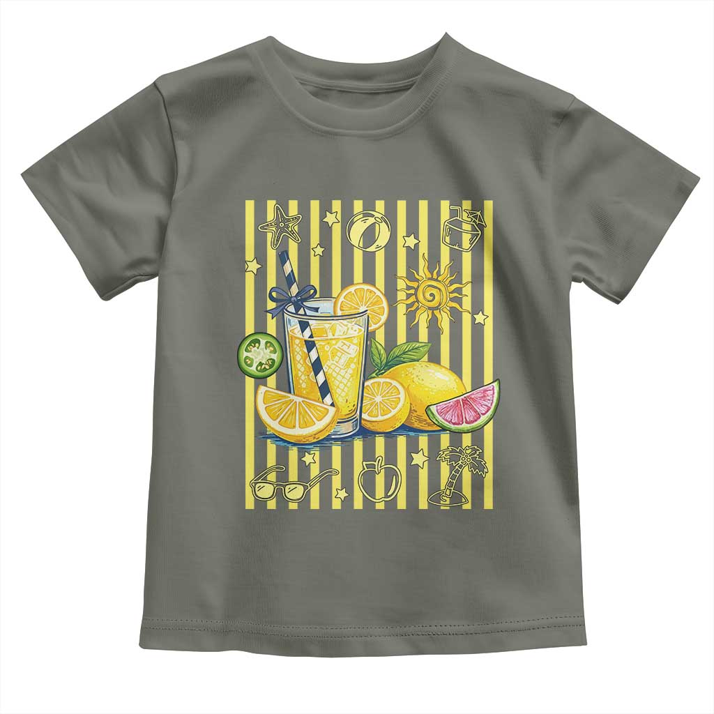 Striped Summer Lemonade Toddler T Shirt Preppy Brushstroke Aesthetic Graphic TS12 Military Green Print Your Wear