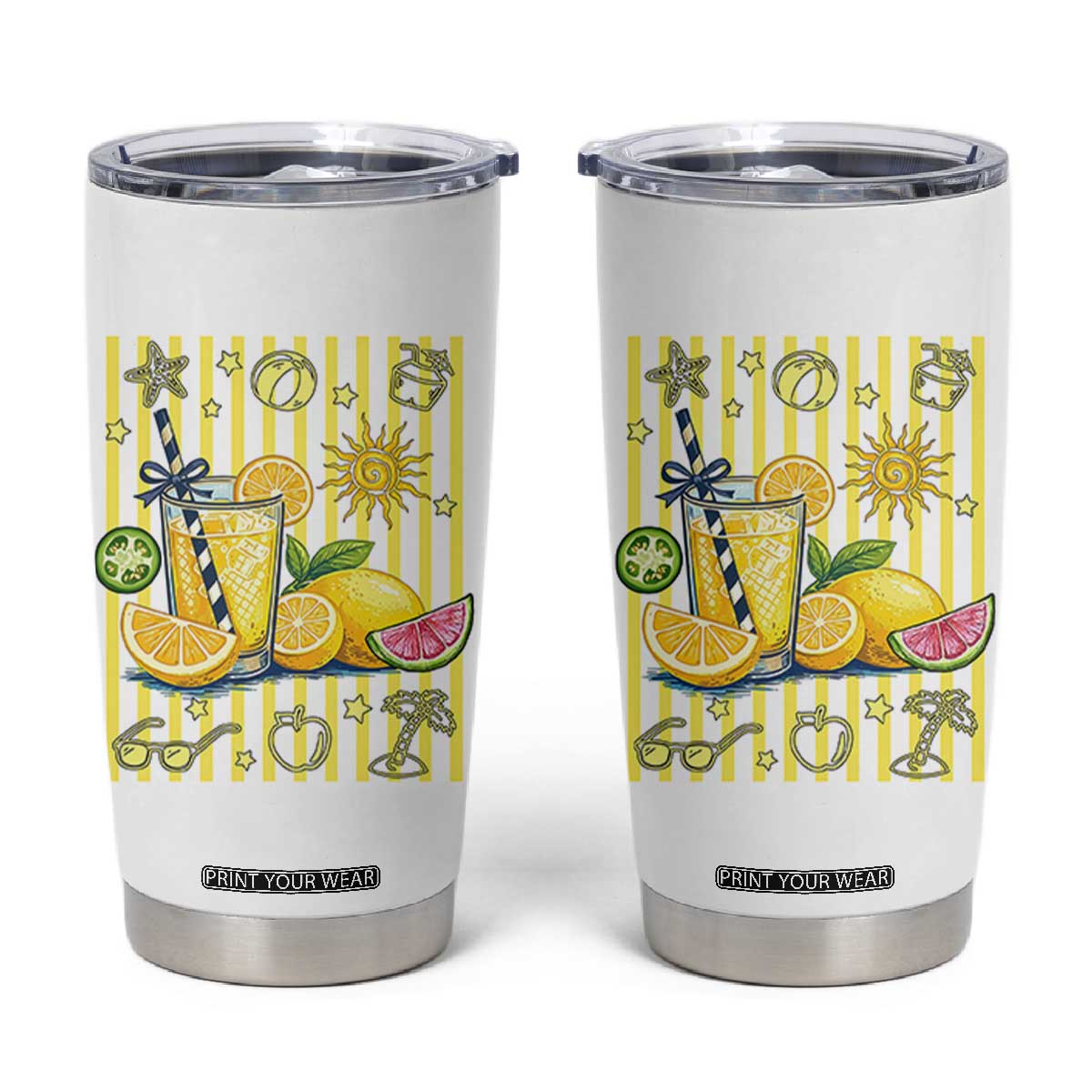 Striped Summer Lemonade Tumbler Cup Preppy Brushstroke Aesthetic Graphic TS12 White Print Your Wear