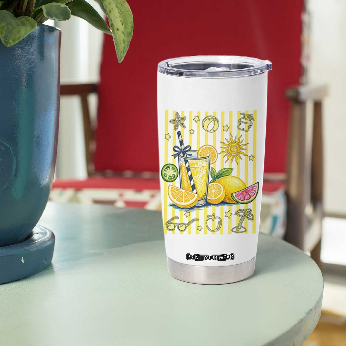 Striped Summer Lemonade Tumbler Cup Preppy Brushstroke Aesthetic Graphic TS12 Print Your Wear