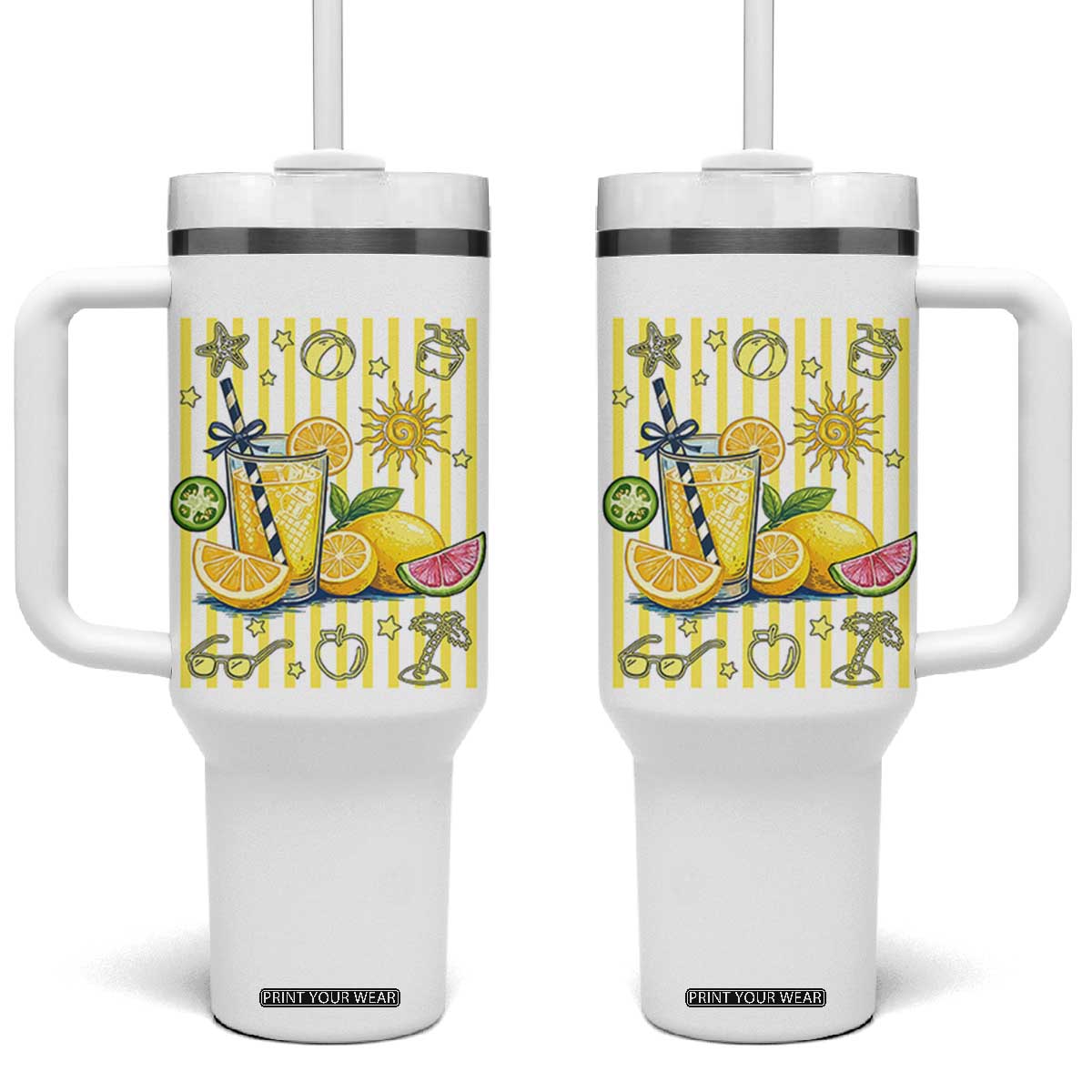 Striped Summer Lemonade Tumbler With Handle Preppy Brushstroke Aesthetic Graphic TS12 One Size: 40 oz White Print Your Wear