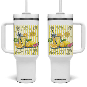 Striped Summer Lemonade Tumbler With Handle Preppy Brushstroke Aesthetic Graphic TS12 One Size: 40 oz White Print Your Wear
