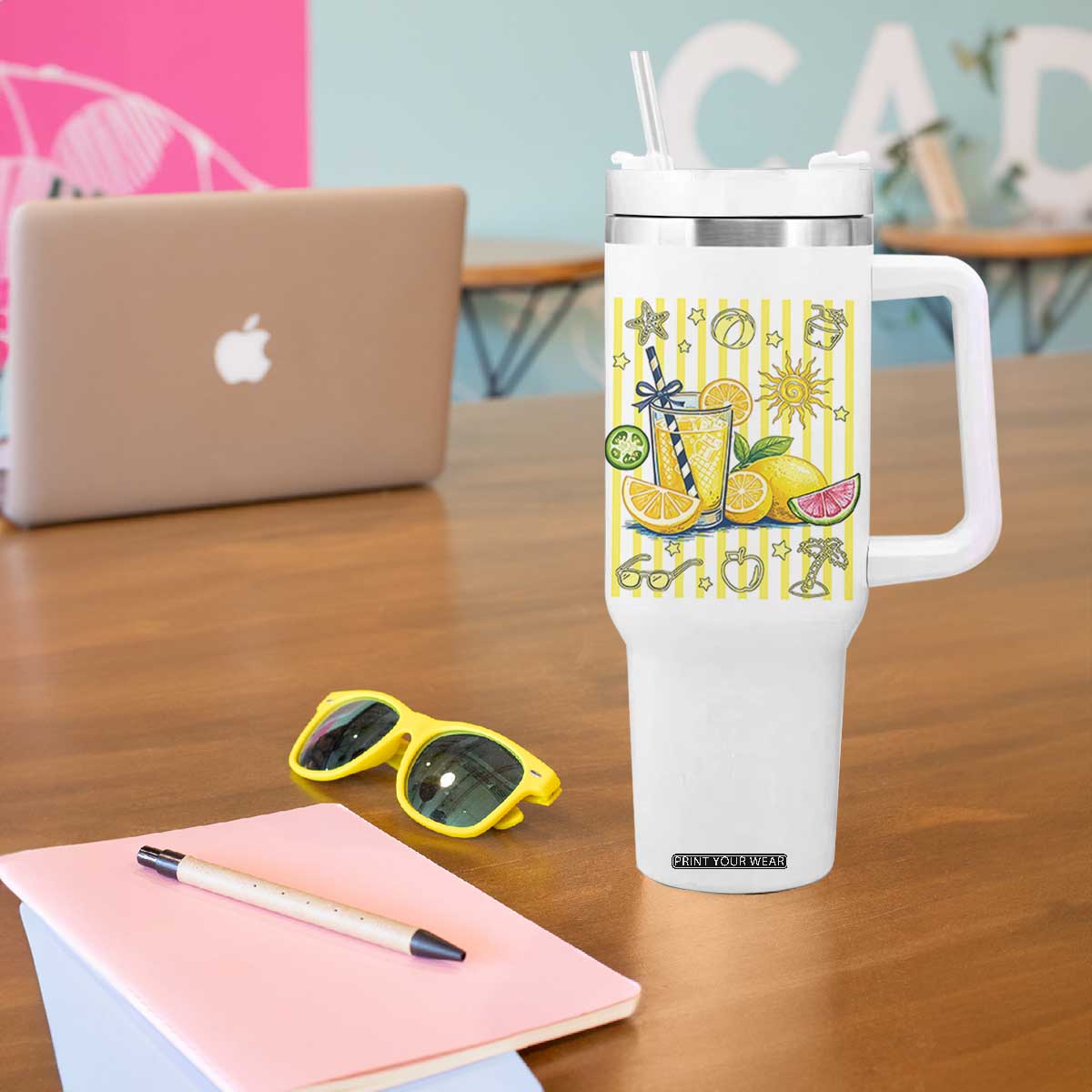 Striped Summer Lemonade Tumbler With Handle Preppy Brushstroke Aesthetic Graphic TS12 Print Your Wear