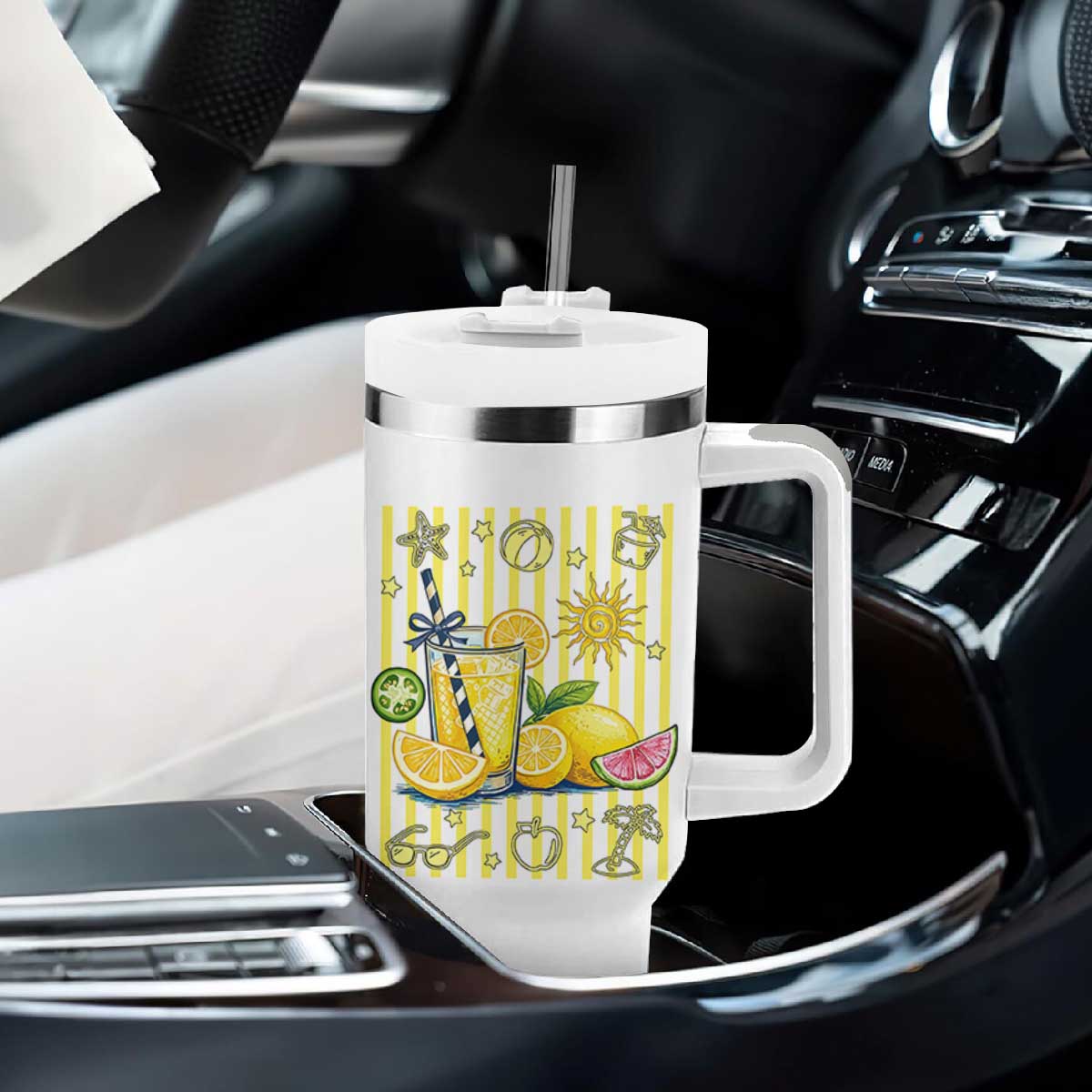 Striped Summer Lemonade Tumbler With Handle Preppy Brushstroke Aesthetic Graphic TS12 Print Your Wear