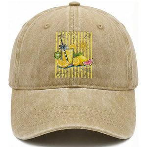 Striped Summer Lemonade Washed Cotton Baseball Cap Preppy Brushstroke Aesthetic Graphic TS12 Print Your Wear