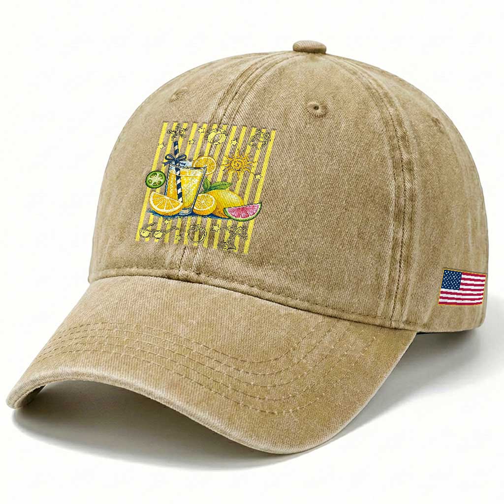 Striped Summer Lemonade Washed Cotton Baseball Cap Preppy Brushstroke Aesthetic Graphic TS12 Print Your Wear