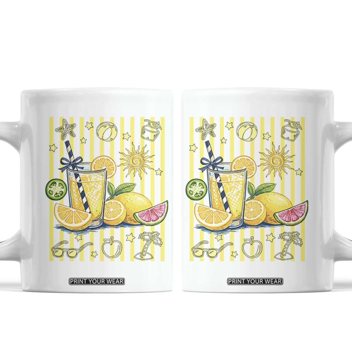 Striped Summer Lemonade Coffee Mug Preppy Brushstroke Aesthetic Graphic TS12 White Print Your Wear