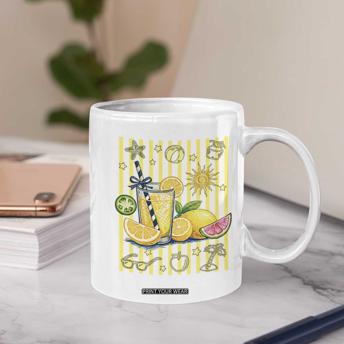 Striped Summer Lemonade Coffee Mug Preppy Brushstroke Aesthetic Graphic TS12 Print Your Wear