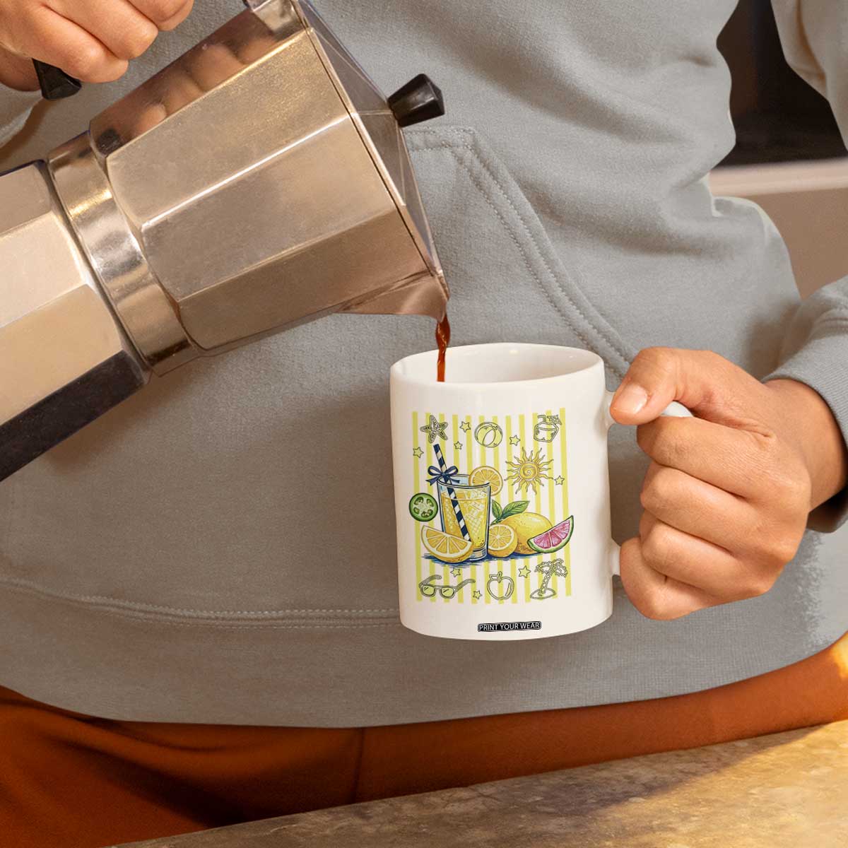 Striped Summer Lemonade Coffee Mug Preppy Brushstroke Aesthetic Graphic TS12 Print Your Wear