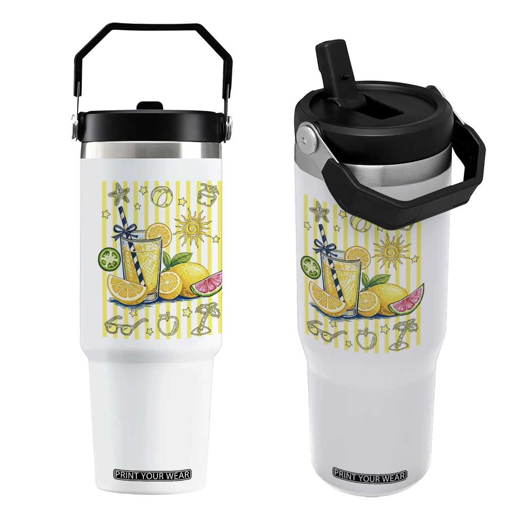 Striped Summer Lemonade Flip Straw Tumbler Preppy Brushstroke Aesthetic Graphic TS12 One Size: 30 oz White Print Your Wear