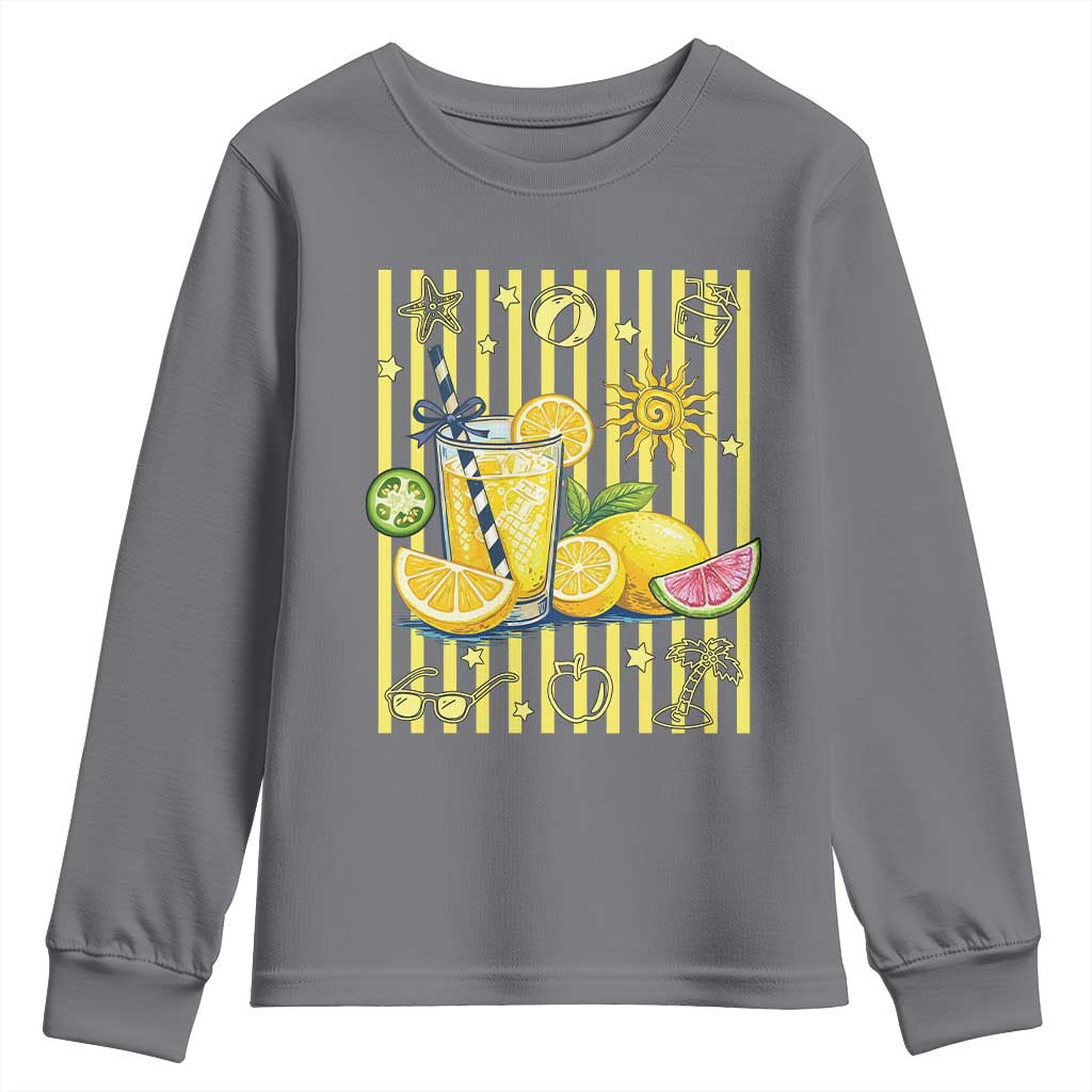 Striped Summer Lemonade Youth Sweatshirt Preppy Brushstroke Aesthetic Graphic TS12 Charcoal Print Your Wear