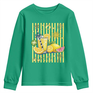 Striped Summer Lemonade Youth Sweatshirt Preppy Brushstroke Aesthetic Graphic TS12 Irish Green Print Your Wear