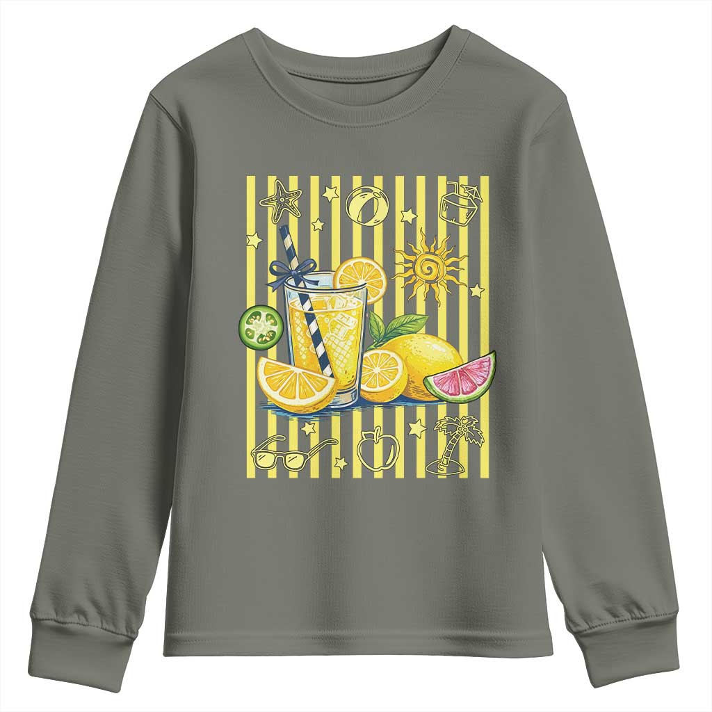 Striped Summer Lemonade Youth Sweatshirt Preppy Brushstroke Aesthetic Graphic TS12 Military Green Print Your Wear